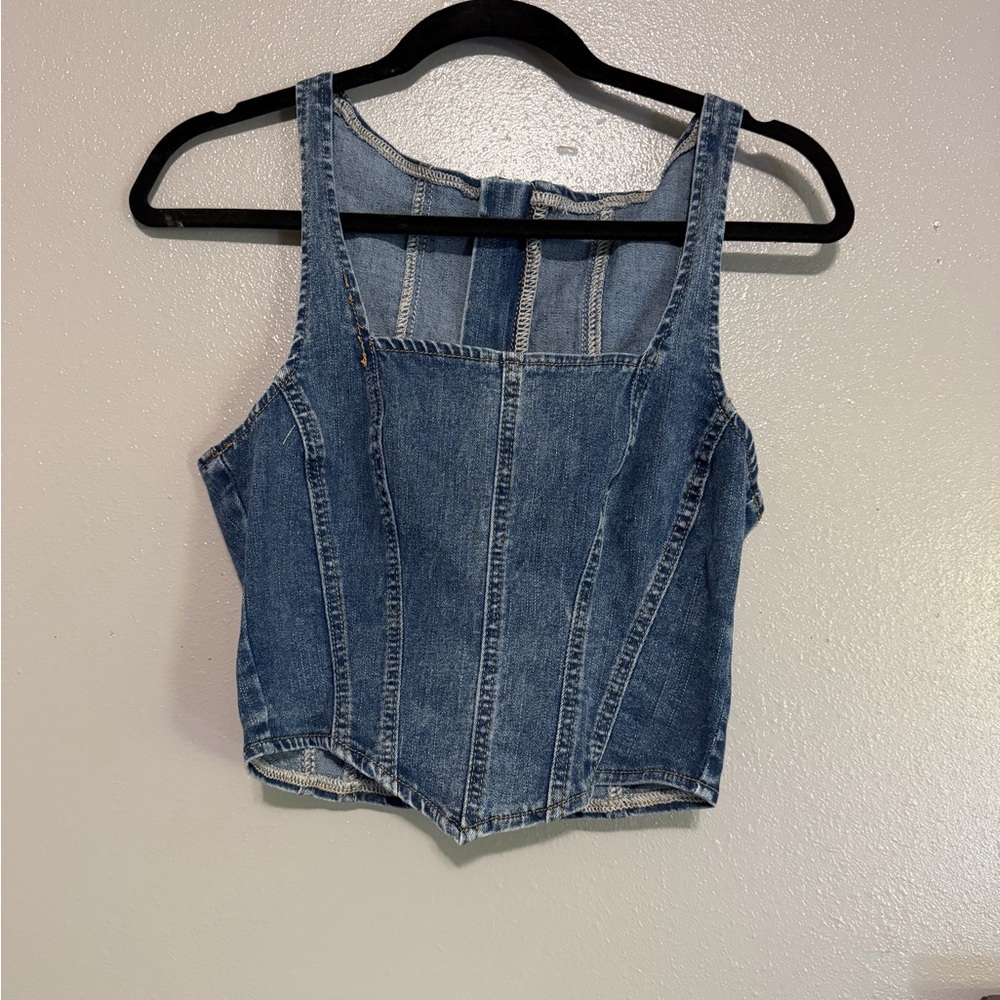 Blue Denim Corset Crop Top
